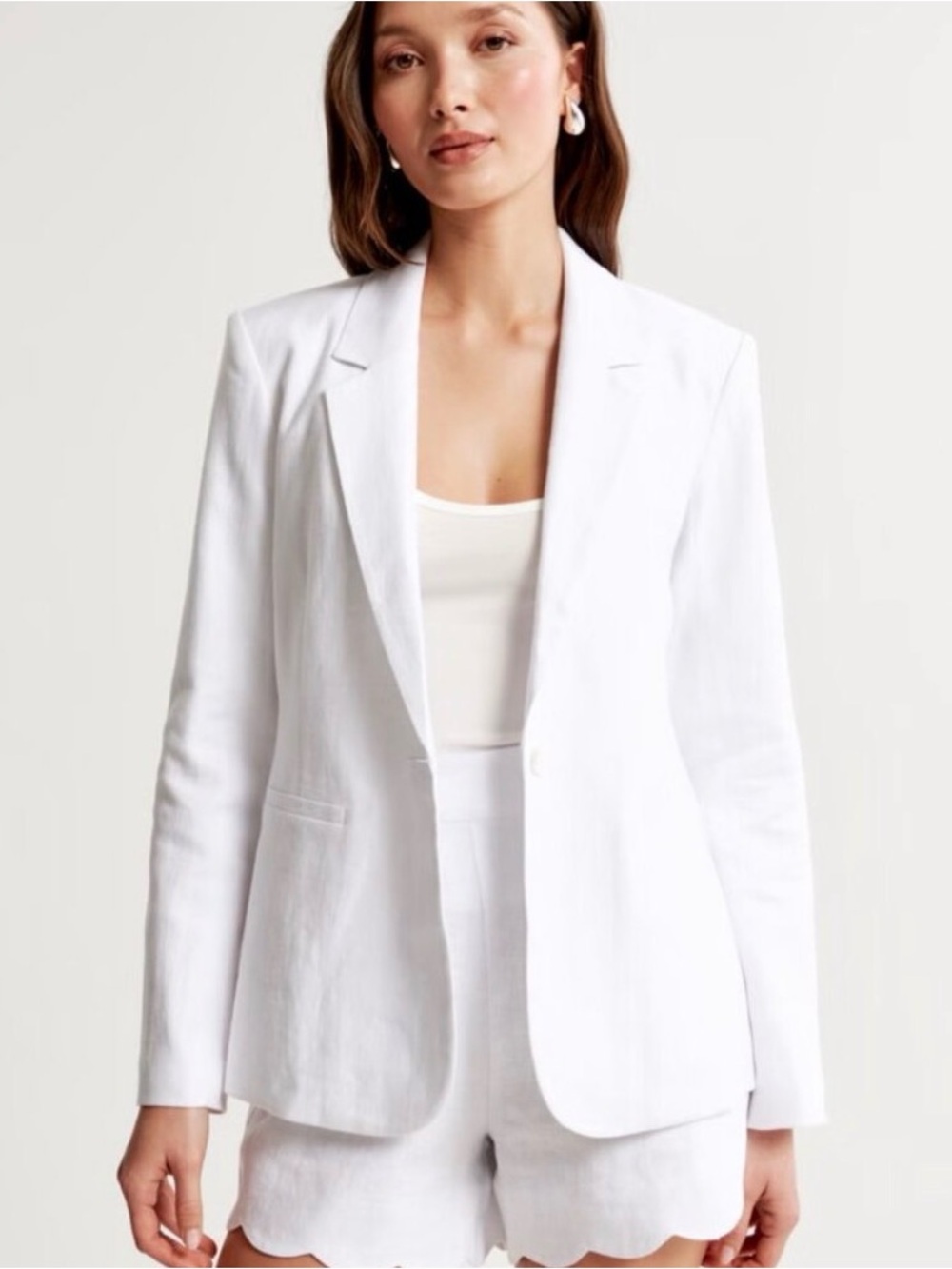 White Linen Double-Button Blazer - Abercrombie